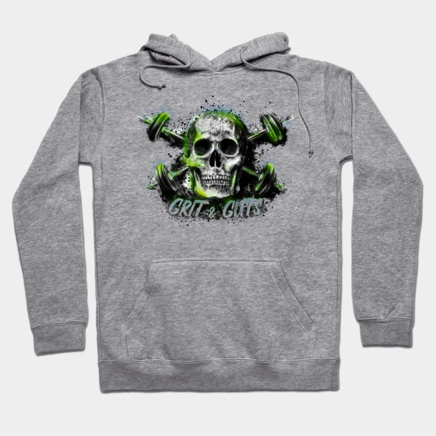 Grit and Guts Skull Neon Green Hoodie by Jarrodjvandenberg